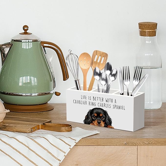 King Charles Cavalier Dog Gifts Pen Pencil Holder for Desk, Funny Dog Lovers Gift Office Desk Accessories,Life Is Better with a Cavalier King Charles Spaniel Pen Holder Organizer for Home