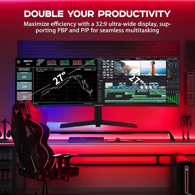 49 inch Curved Monitor with Remote, 165Hz WDQHD(5120 x 1440p) 5K Ultrawide Gaming Monitor R1500, HDR400, 3000:1 Contrast, sRGB 100%, USB-C, FreeSync, PIP/PBP, Built-in Speaker, HDMI 2.1 & DP 1.4