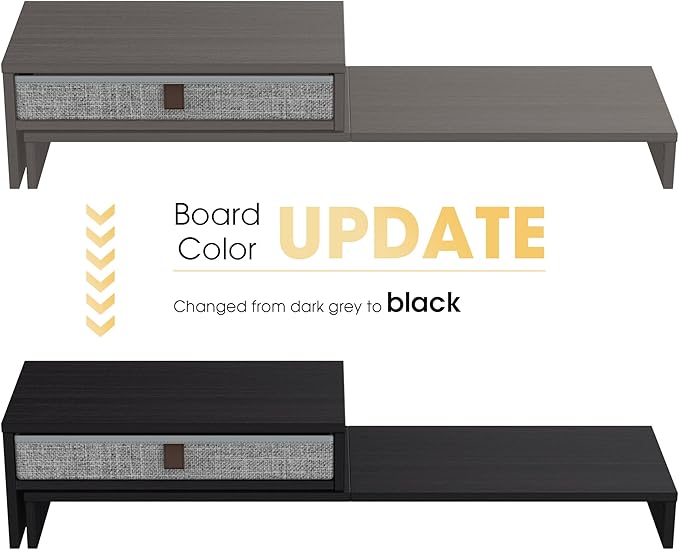 Fenge Computer Monitor Riser Stand with Drawer for 2 or 3 Monitors ,Adjustable Length and Angle Desktop Laptop Stand,Office Organizer,Printer,Black