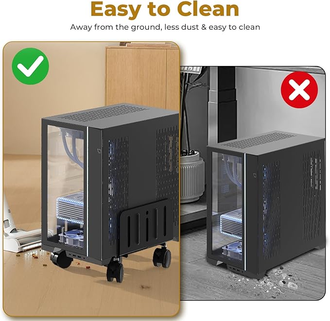 JOY worker Computer Tower Stand, 4.9 to 13.9 inch Wide Adjustable Mobile PC Cart with 5 Wheels, Steel Tower Floor Stand Holds Up to 66 lbs, Rolling Gaming CPU Holder Under Desk, Black