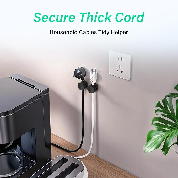 Cable Organizer Clips, 6 Pack Adhesive Cable Management Holders with Double-Sided Tape, Non-Rotating Cord Organizer for Desk, Office, Home to Tidy Charging Cables, Computer Wires (Black)