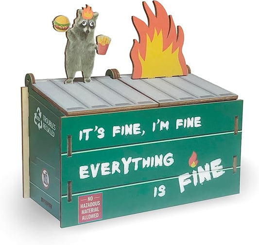 Desk Dumpster Pencil Holder - 2 compartments for office supplies - Funny Desk Office Accessories - Great Gift for Coworkers - White Elephant Gift, Everything is Fine