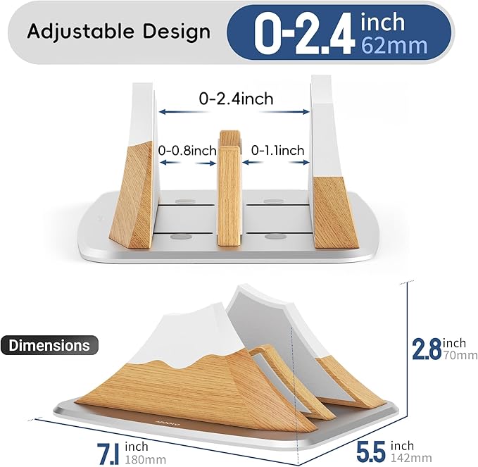 Vertical Dual Laptop Stand - Snow Peak-Shaped Wooden Adjustable Laptop Holder,2 Slots Desktop Dock Compatible with All MacBook, Surface,Chromebook,Dell & More(Beechwood)