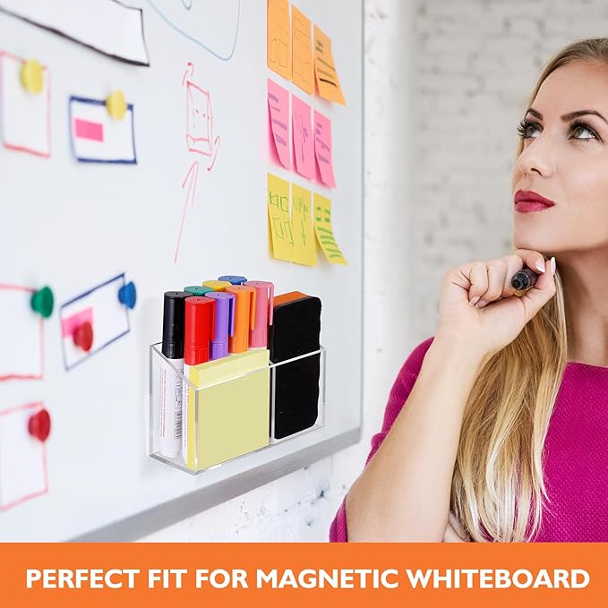 Ameceres Magnetic Pen Holder Classroom Organization Acrylic Marker Holder for Whiteboard Refrigerator Locker Accessories Pencil Dry Erase Marker Basket (2 Compartments * 1)