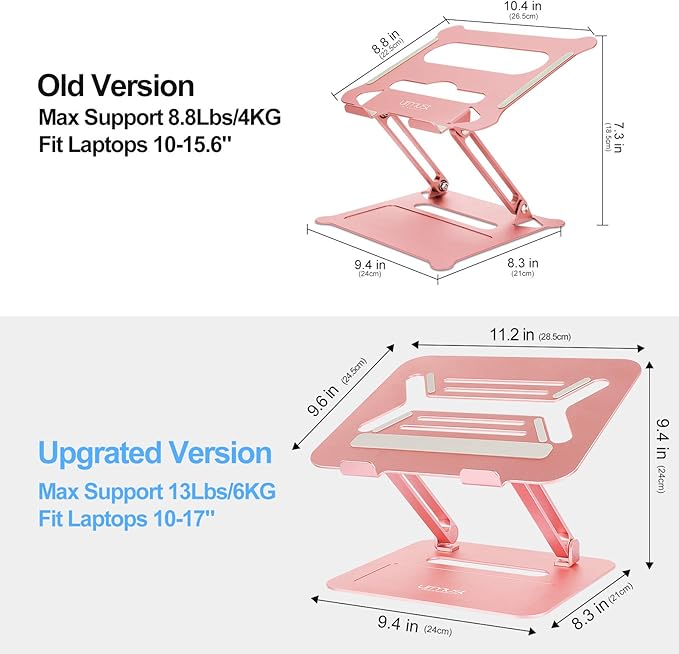 Urmust Adjustable Laptop Stand for Desk Aluminum Computer Stand for Laptop Riser Holder Notebook Stand Compatible with MacBook Air Pro Ultrabook All Laptops 11-17 inch (Rose Gold)