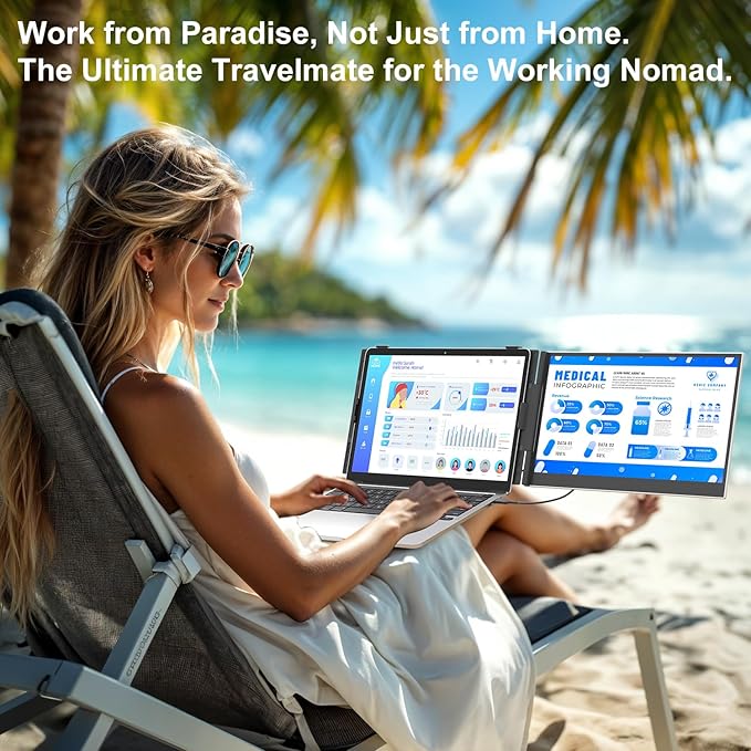 Teamgee 14” Laptop Screen Extender, FHD 1080P Portable Monitor, Ultra-Thin & Lightweight Second Display for Travel, Work, and Gaming, Plug & Play for Mac/Windows/Android/Dex