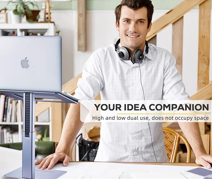 Adjustable Laptop Stand for Desk, DJ Laptop Stand Adjustable Height, Laptop Raised Stand for Standing & Sitting Mode, Tall, Strong and Airflow Even Laptop Riser for 17 inch（Gray）