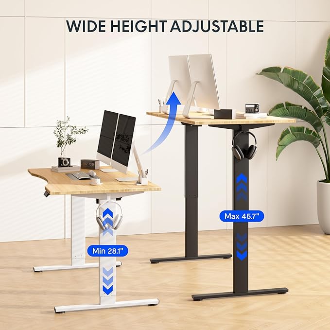 FLEXISPOT EN1 Bamboo Standing Desk, 55 x 28 Inches Whole-Piece Electric Height Adjustable Desk (Black Frame + Bamboo Top, 2 Packages)
