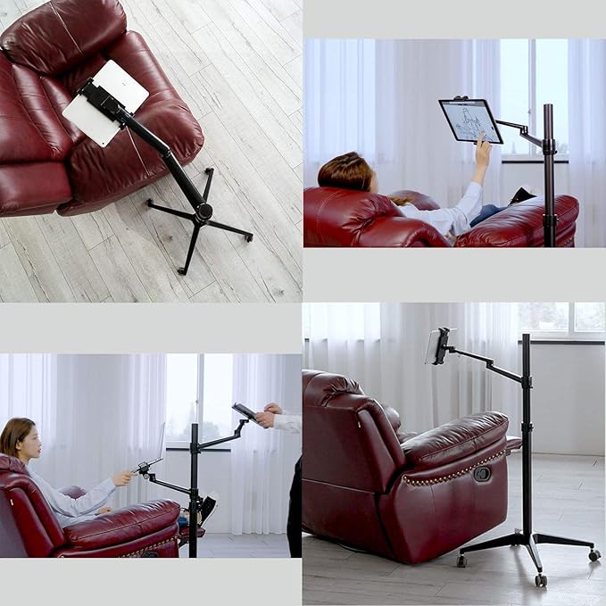 Dual Arm Height Adjustable Stand Mount with Rolling Wheel for Laptop 11-17 inch and Compatible with ipad,iPad mini.ipad pro 12.9 inch,Tablet,Ereader (Black 4 Legs)