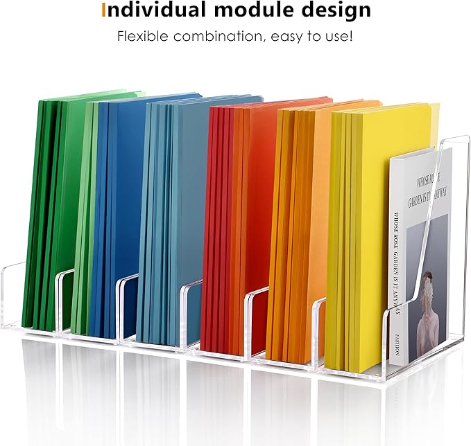 SANRUI 2-Pack Acrylic Magazine File Holder Desk Organizer Magazine Rack, Clear, Vertical File Sorter Holders, 9.45" D x 3.54" W x 10.24" H