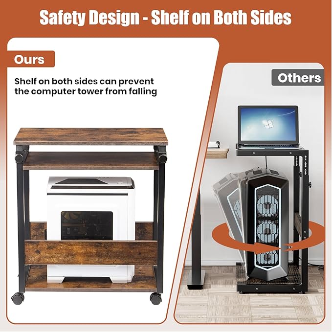 TooCust Height Adjustable Computer Tower Stand, Computer & Machine Carts, PC Tower Stand, Printer Stands with Wheels, 24" W x 12" D x 23"-38" H, Holds Up to 132 lbs (Fits Tower Lower Than 19")