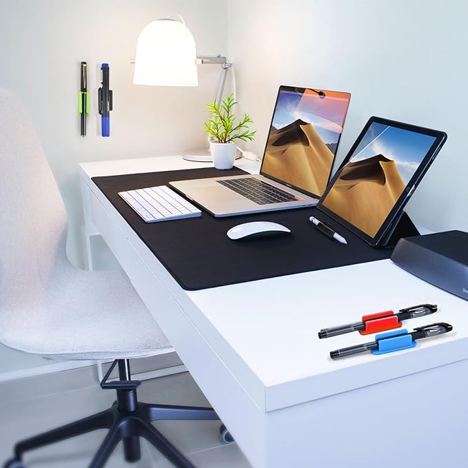 20 Pack Pen Holder Silicone,Adhesive Pen Holder for Desk,Marker Clip for Classroom Office Desk Accessories, Pencil Holder with 20 Double Sided Extra Sticky Tape (Red)