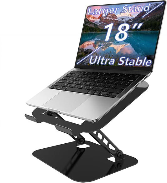 Adjustable Laptop Stand, Ultra Stable Metal Base Ergonomic Foldable Computer Riser for Desk Compatible with MacBook Pro/Air Notebook All Laptop Under 18 Inches (Black)