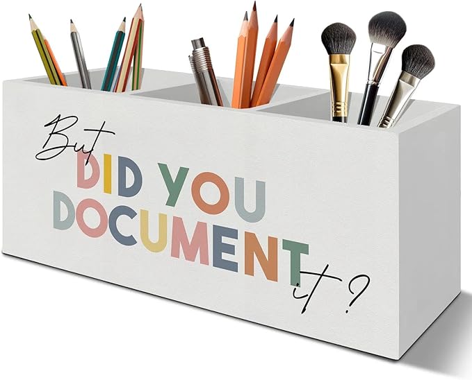 Funny Office Pen Pencil Holder Organizer for Desk Accessories, Funny Work Gifts for Coworkers Boss, But Did You Document It Wooden Box Signs Decorations for Home Office Desk Tabletop