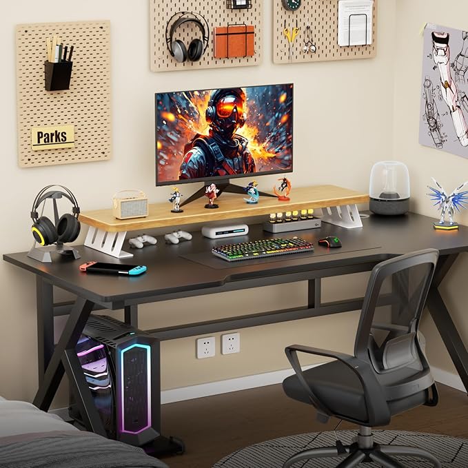 Dual Monitor Stand Riser, 39 Inch Large Wood Monitor Stands for 2 Monitors, Desk Monitor Riser for Computer/Laptop/Printer/TV, Stand Riser up to 220 lbs