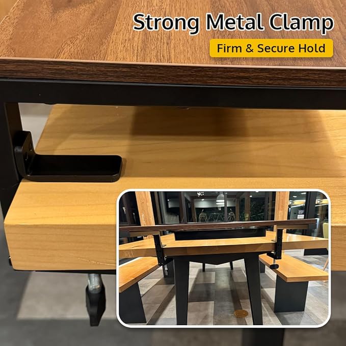 Ergonomic Clamp-On Laptop and Computer Monitor Riser Stand with Drawer, 21.6 x 9.8 inch - Dark Brown|Laptop Stand for Desk, Monitor Riser, Desk Organizer, Office Desk Home Workspace