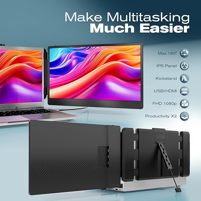 Teamgee 14” Laptop Screen Extender, S1 Dual FHD IPS Portable Monitor for 13–17” Laptops, USB-C/HDMI Plug & Play, Compatible with Windows, macOS & Android, Perfect for Hybrid Work & Travel