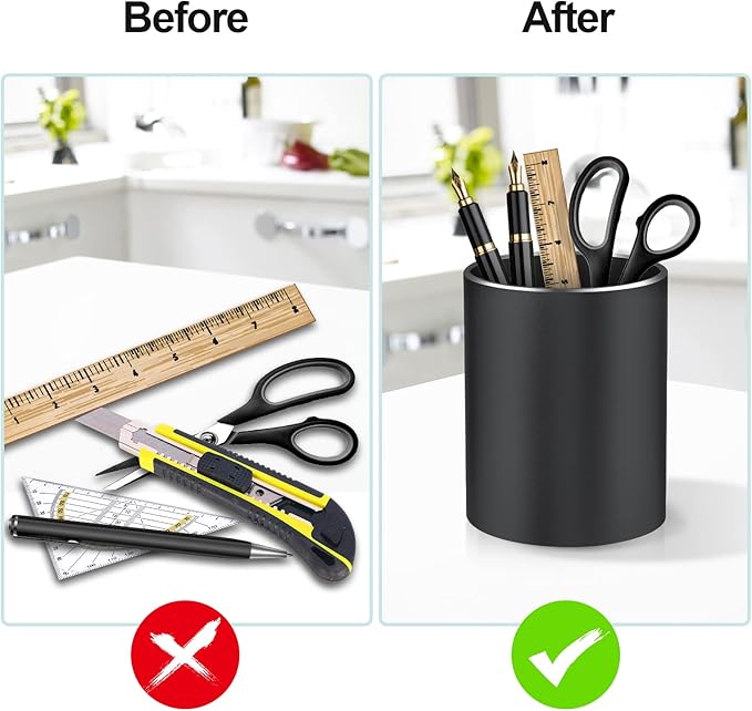Pen Holder Pencil Holder for Desk, Metal desk pen holder, Makeup Brush Holder, pencil cup, pen organizer for desk, for Office, School, Home, and Kids 3.9×3.14inch (Black)