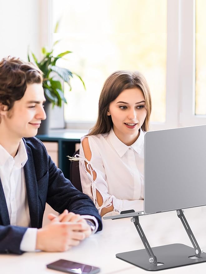 SOUNDANCE Laptop Stand for Desk with Stable Heavy Base, Adjustable Height Multi-Angle, Ergonomic Metal Riser Holder, Foldable Mount Elevator, Compatible with 10 to 15.6 Inches PC Computer, Grey