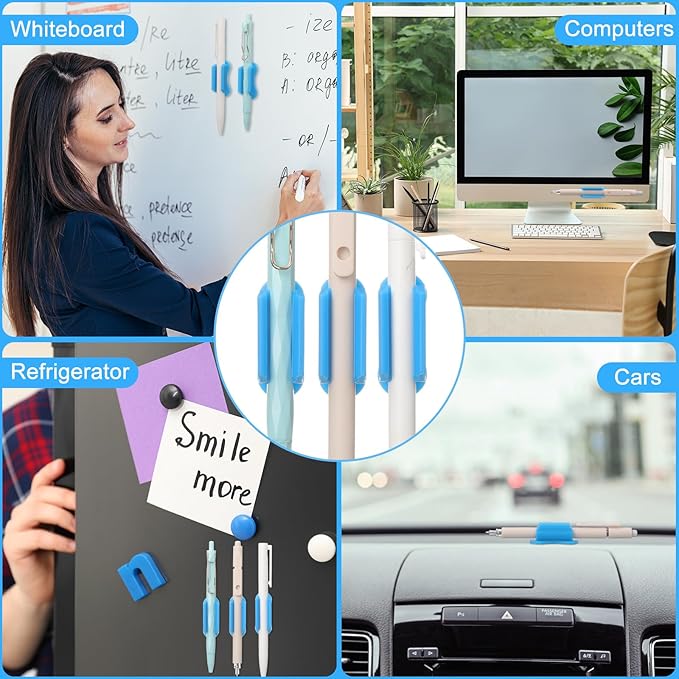 Sherr 48 Pack Adhesive Pencil Holders for Desk Upgraded Pen Holder for Desk Silicone Flexible Adhesive Pen Marker Organizer Clipboard Classroom School Office Accessories Teacher Supplies(Blue)