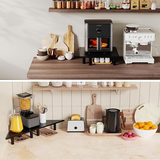 2 Pack White Corner Monitor Stand, Triangle/Square Adjustable Height Riser, 27-inch Universal Desktop Shelf for Computer, Laptop, PC, iMac, Printer (Black)