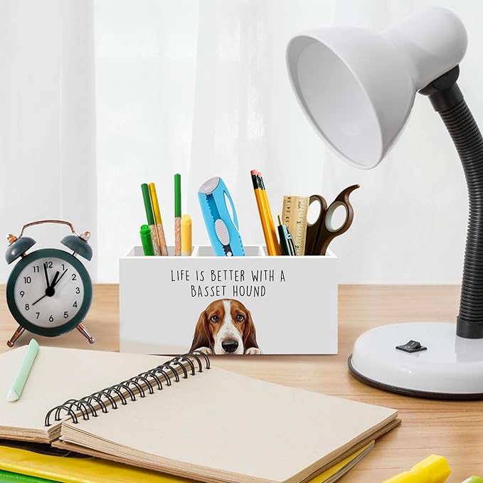 Basset Hound Dog Gifts Pen Pencil Holder for Desk, Funny Dog Lovers Gift Office Desk Accessories, Life Is Better with a Basset Hound Pen Holders Organizer for Women Kitchen Bathroom Decor