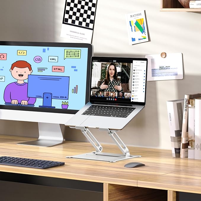Urmust Laptop Notebook Stand Holder Adjustable Ultrabook Stand Riser Portable Compatible with MacBook Air Pro HP Dell XPS Lenovo All laptops 10-15.6"(Silver)
