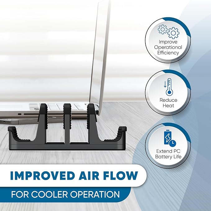 Elestoria 4- Slot Vertical Laptop Stand - Aluminum Laptop Stand Vertical for Desk - Fits MacBook Pro/Air, Surface, Mobiles & Gaming Laptops up to 17.3" - Heavy Duty Laptop Holder for Desk - Black