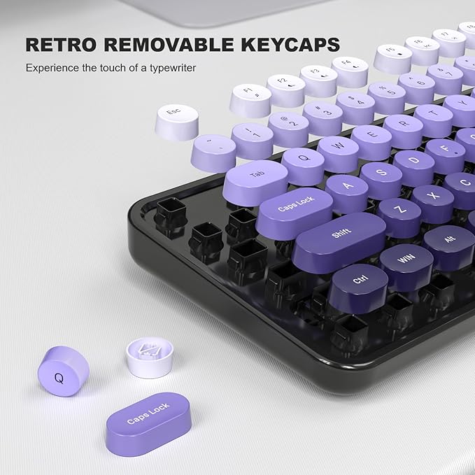MOFII Computer Keyboards Wired, Plug Play USB Full Size Typewriter Keyboard, Cute Colorful Aesthetic Keyboard with Foldable Stands for Windows PC Laptop (Black Purple)