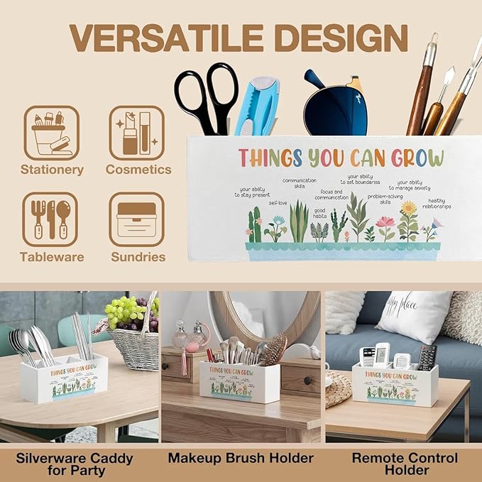 Self Growth Mental Health Pen Pencil Holder Organizer for Desk Accessories, Therapy Office Decor, Things You Can Grow Wooden Box Signs Decorations for School Counselor Office Desk Tabletop