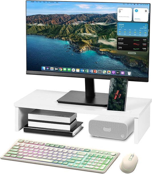 21" Monitor Stand Riser with Phone Holder, Monitor Stand for Desk, Computer Monitor Stand, Desk Shelf for Top of Desk, Desktop Organizer for Laptop, Printer, TV