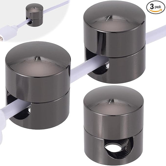 OIIKI 3 Sets Charger Cord Holders, Adhesive Cable Clip Cord Organizers, Metal Adjustable Wire Management Office Nightstand Desk Accessories for Charger Wire USB Keyboard Cable- Black