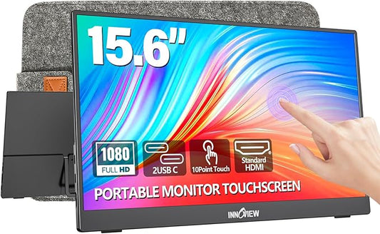 InnoView Portable Monitor Touchscreen 15.6" 1080P 10-Point Touch Screen Monitors Portable with Protective Sleeve Built-in Stand, 1200:1 HDMI USB C Travel Monitor for Laptop, PC, Mac, Phone, Switch