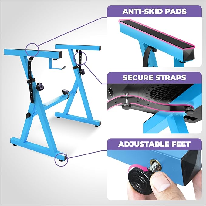 Liquid Stands Portable Heavy Duty Digital Piano Stand & Bench Set - Adjustable Keyboard Music Stand & Seat for 54-88 Key Electric Pianos (Light Blue)