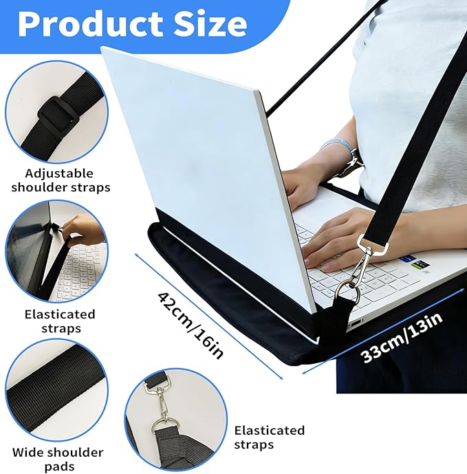 Portable Laptop Harness for Walking,16" Adjustable Wearable Laptop Stand,Secure Walking Laptop Harness Easily fits with Flexible Strap for Tablets E-Readers Notebook Notepad Standing Desk