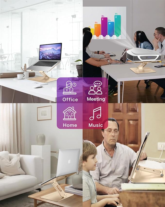 Adjustable MacBook Laptop Stand for Desk | Ergonomic Aluminum Laptop Riser with Heat-Vent, Compatible for 10-17" Laptops, Macaroon Gold