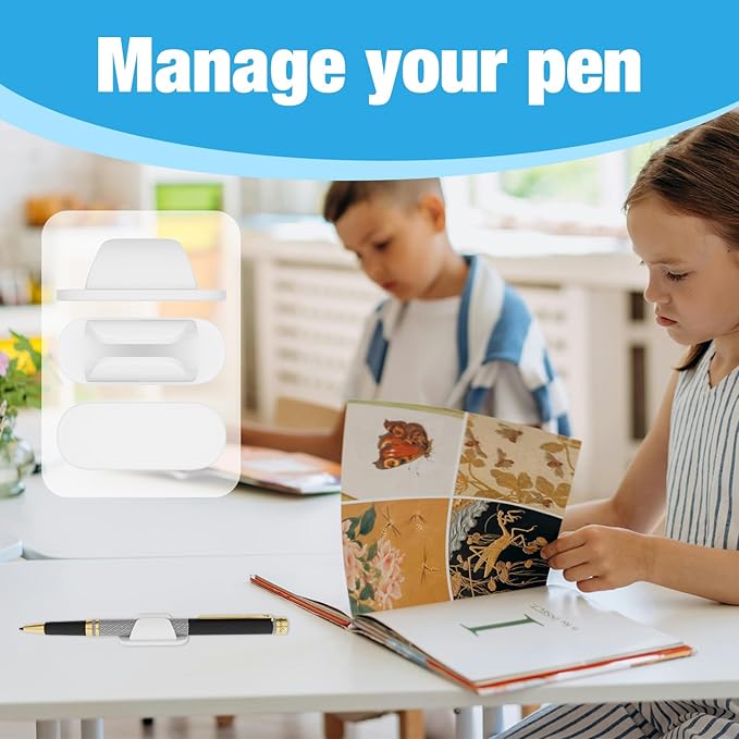 Adhesive Pencil Holders for Desk Silicone Pen Holder Organizer for Desk Accessories,Teacher Supplies for Classroom, Office, School Accessories,Notebook, WallS or Clipboards（10PCS,White）