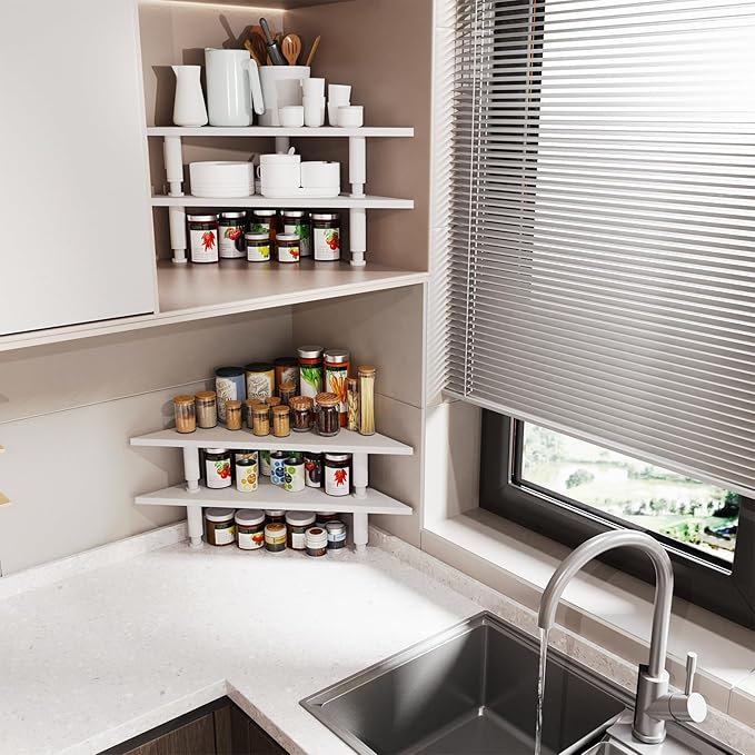 2 Pack White Corner Monitor Stand, Triangle/Square Adjustable Height Riser, 27-inch Universal Desktop Shelf for Computer, Laptop, PC, iMac, Printer (White)