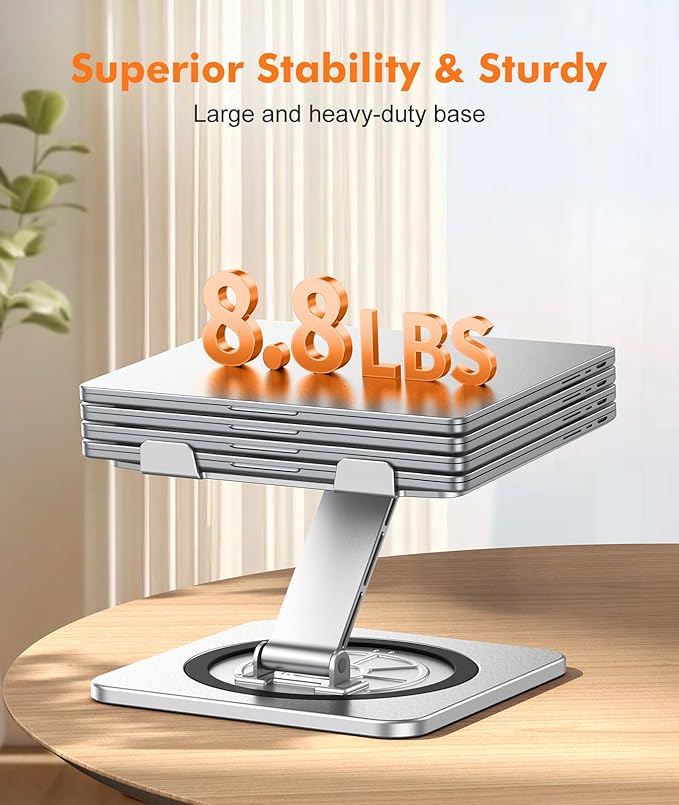 Adjustable Laptop Stand with 360° Swivel Base, Foldable Laptop Riser Holder for Desk, Ergonomic Computer Notebook Cooling Stand Mount, Compatible with MacBook Air Pro, Dell XPS, HP (10-16")