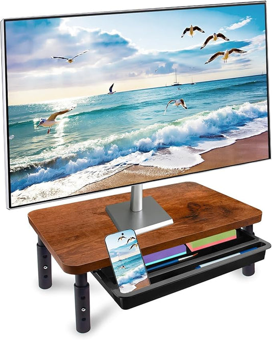 Monitor Stand, Rich Brown Monitor Riser, Monitor Stand for Desk, Stand Monitor, Solid Wood & Metal Computer Monitor Stand, Ergonomic TV Riser Block, 1 Pack, Rich Brown, 14.5 Inch