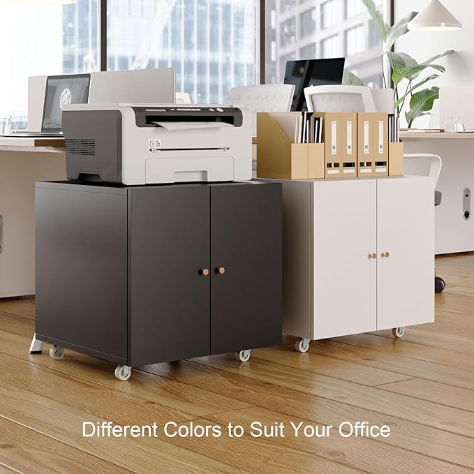 Metal Printer Stand, Rolling Table for Printers, Large 3D Printers Table with Storage, Office Printer Stand for Copier, Fax, Heavy Duty Stands with Shelf for School, Workplace, White