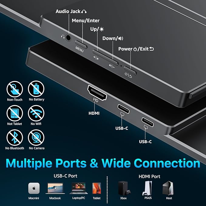 cocopar Portable Monitor 16 Inch 2.5K QHD 120Hz 110% sRGB Travel Monitor with Speaker HDMI USB-C Second Screen for Laptop MacBook Surface PC Xbox PS4/5, VESA Mountable, with Kickstand