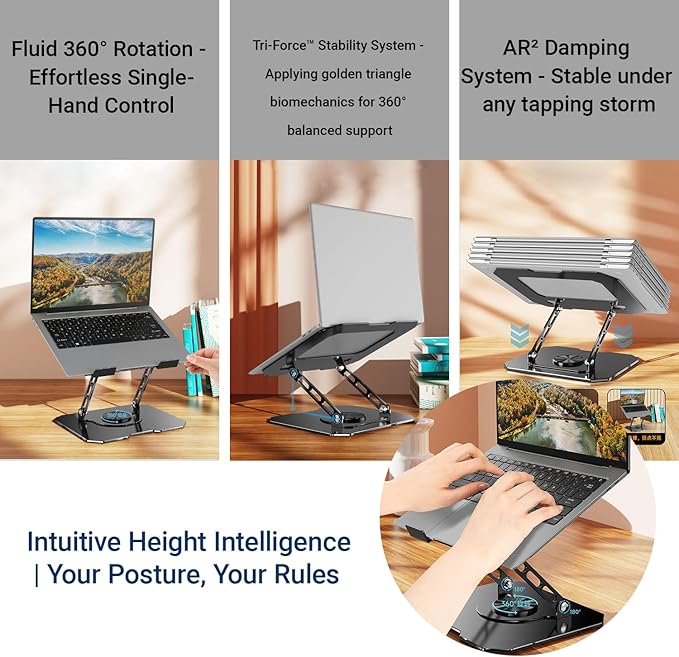 Adjustable Laptop Stand for Desk - 360° Rotating Ergonomic Laptop Riser, Foldable Portable Computer Stand Fits MacBook Air/Pro 10-16 Inch Laptops (Black) (White)