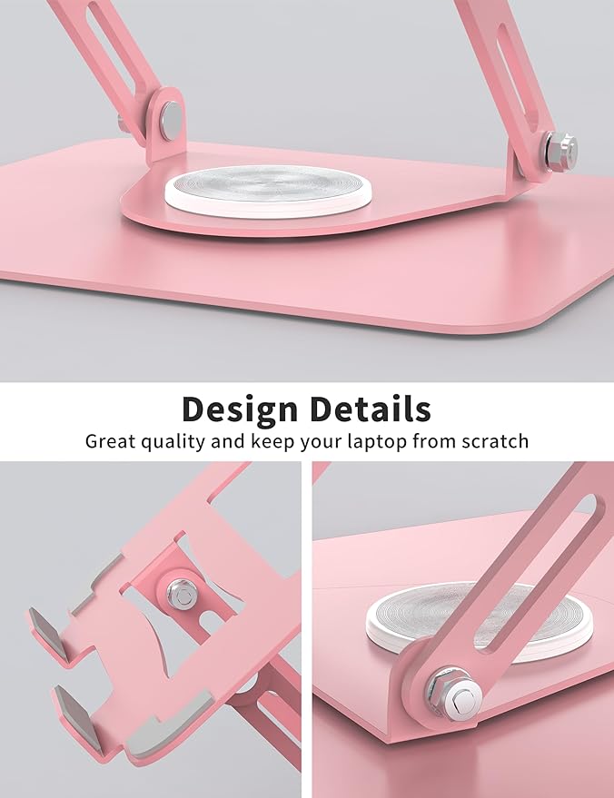 ALASHI Laptop Stand for Desk with 360° Rotating Base, Multi-Angle Adjustable Laptop Stands, Foldable Laptop Riser Compatible with 10 to 15.6 Inches PC Computer, Pink