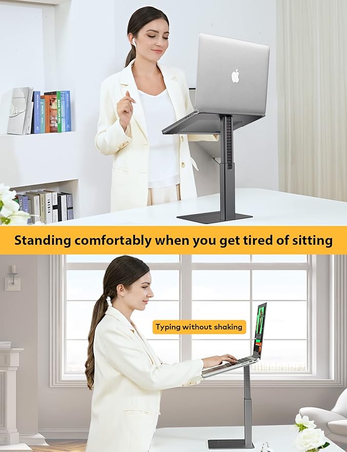Laptop Stand for Desk, Ergonomic Sitting and Standing Laptop Riser for Notebook MacBook 11-17 Inches，DJ Laptop Stand Adjustable Height from 7-15 Inches Aluminum(Black)