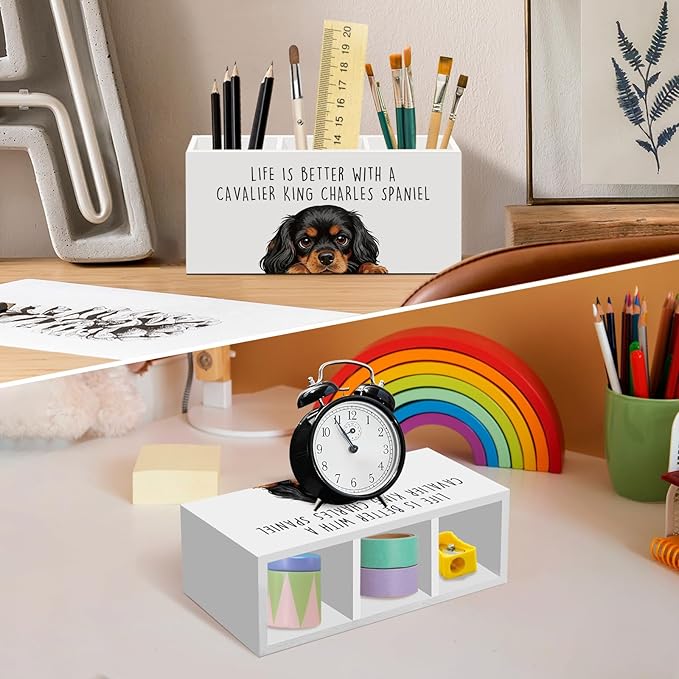 King Charles Cavalier Dog Gifts Pen Pencil Holder for Desk, Funny Dog Lovers Gift Office Desk Accessories,Life Is Better with a Cavalier King Charles Spaniel Pen Holder Organizer for Home