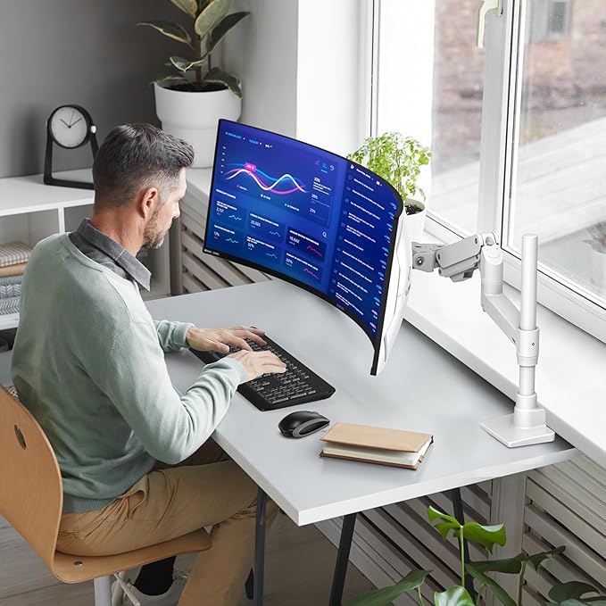 BEWISER Heavy Duty Monitor Arm for 34-57 inches Screens,Weight Capacity Up to 44 lbs,Full Motion Height Swivel Adjustable Ultrawide Monitor Arm (White)