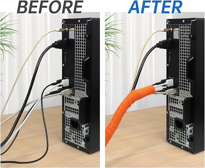 Split Braided Cable Sleeve，Flexible Wire Loom Tubing, Automotive Cord Protector Pet Proof, Cable Management for Computer TV Electric Wires Harness 16ft (Orange, 8mm（5/16")