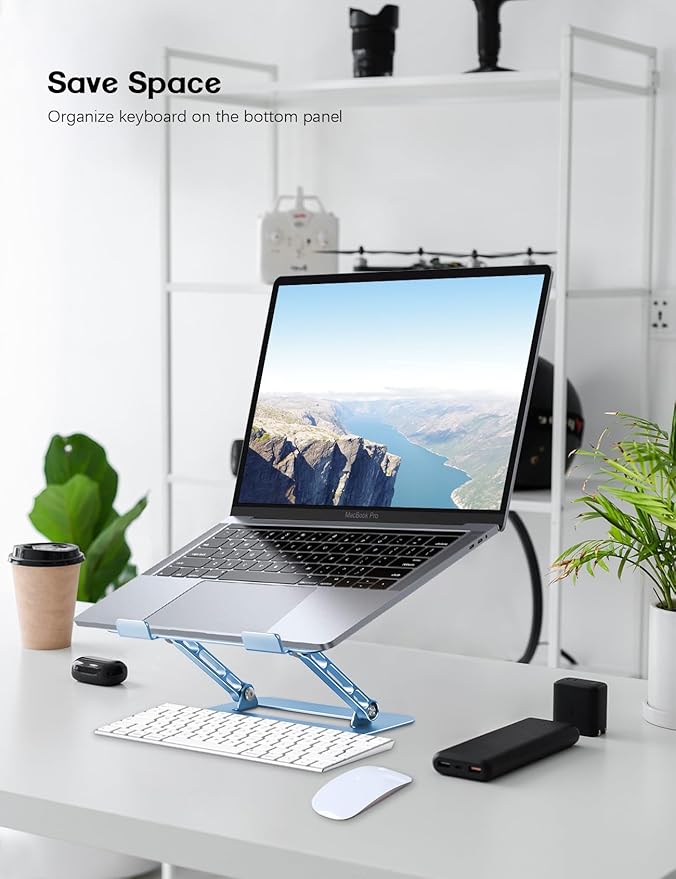 Adjustable Laptop Stand for Desk,Portable Laptop Stand Holder and Riser,Foldable Aluminum Notebook Computer Stands for MacBook Air Pro HP Lenovo Dell Samsung Chromebook, 10-15.6 inch, Sky Blue