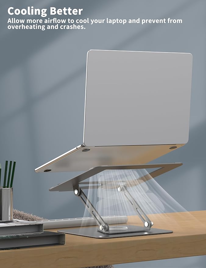 ALASHI Laptop Stand for Desk with 360° Rotating Base, Multi-Angle Adjustable Laptop Stands, Foldable Laptop Riser Compatible with 10 to 15.6 Inches PC Computer, Grey
